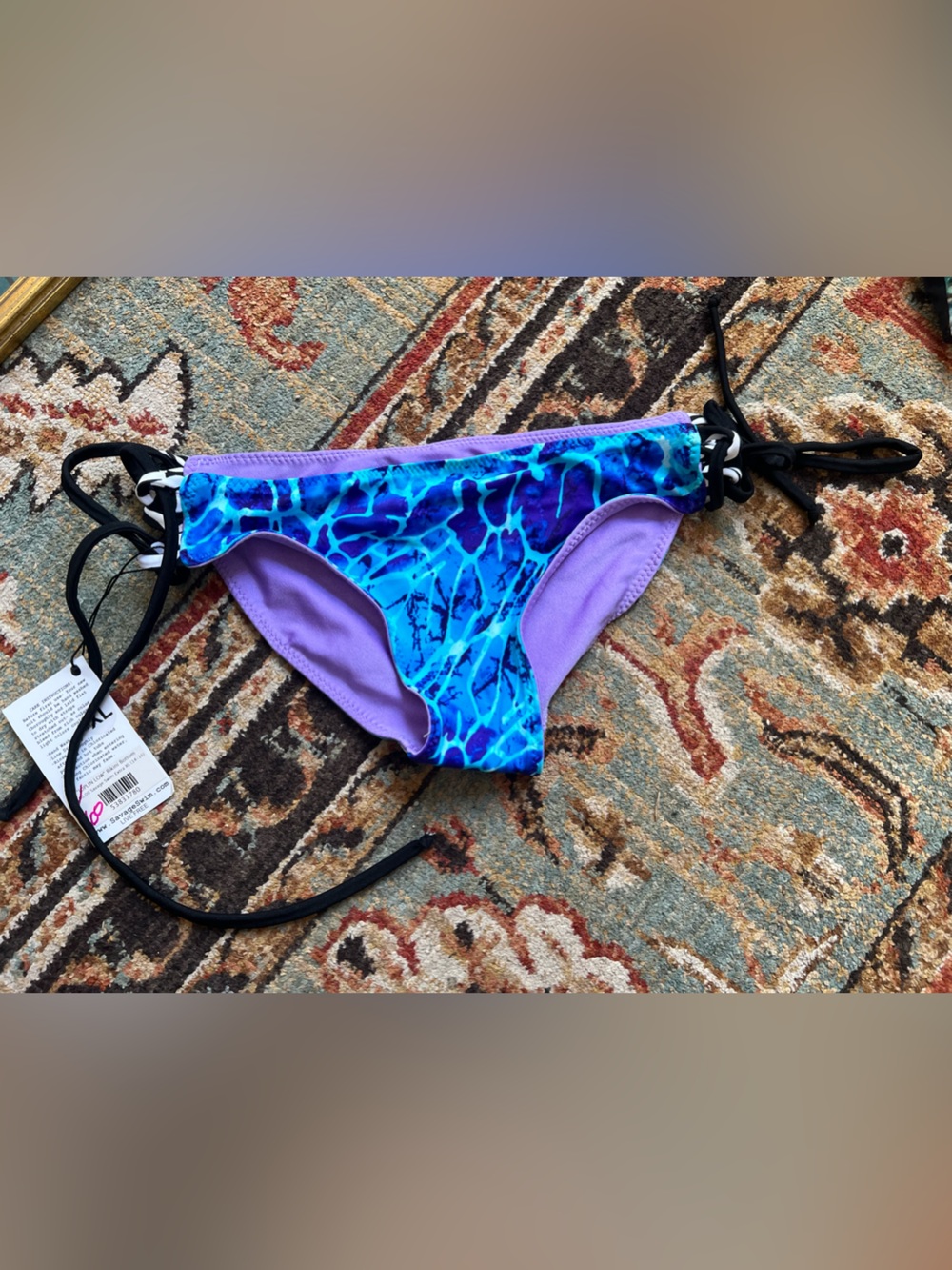 Women's Blue & Lavender Side-Tie Bikini Bottom
